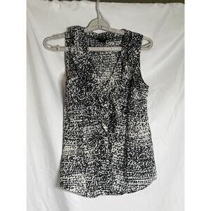 Ann Taylor Sleeveless Blouse Womens 6 Black White Abstract V Neck Top
